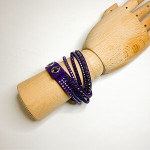 Authentic Swarovski Purple Suede Crystal Wrap Bracelet – Swan Logo Snap, 15”